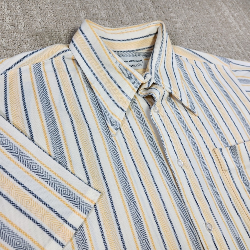 Vintage 70s Van Heusen Shirt Men Large Van Knit Geometric Lightweight Dagger‎